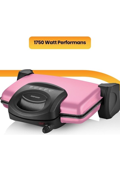 Pembe Granit Tost ve Izgara Makinesi, 5 Kademe Ayar, Çıkarılabilir Plakalar