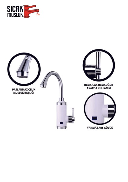 Beyaz Elektrikli Ani Su Isıtıcı, Pratik ve Güçlü Termal Musluk fırsatları