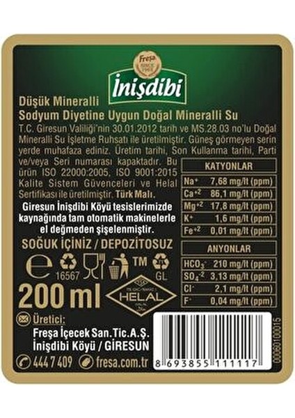 İnişdibi Doğal Maden Suyu 200 ml 24 Adet Ferahlatıcı ve Canlandırıcı Özellikte indirimleri