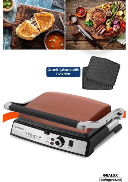 Paslanmaz Çelik 2000W Granit Tost ve Izgara Makinesi, Çıkarılabilir Plakalar