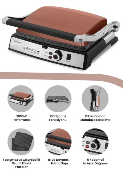 Paslanmaz Çelik 2000W Granit Tost ve Izgara Makinesi, Çıkarılabilir Plakalar fırsatları
