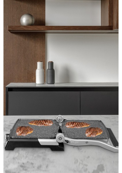 Paslanmaz Çelik 2000W Granit Tost ve Izgara Makinesi, Çıkarılabilir Plakalar