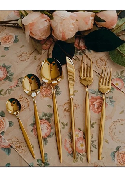 New Saphire Gold 6'lı Yemek Çatalı Seti | Paslanmaz Çelik | Lüks ve Şık Tasarım