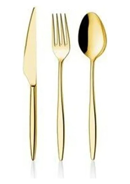 Gold Dine 18 Parça Tatlı | Kaşık/çatal Seti | Gold | 6 Kişilik | 18/10 Paslanmaz Çelik