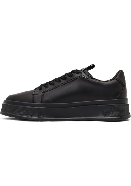 Erkek Siyah Bağcıklı Kalın Tabanlı Deri Sneaker 25WFD611518 fiyatları