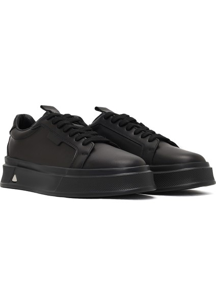 Erkek Siyah Bağcıklı Kalın Tabanlı Deri Sneaker 25WFD611518 modelleri