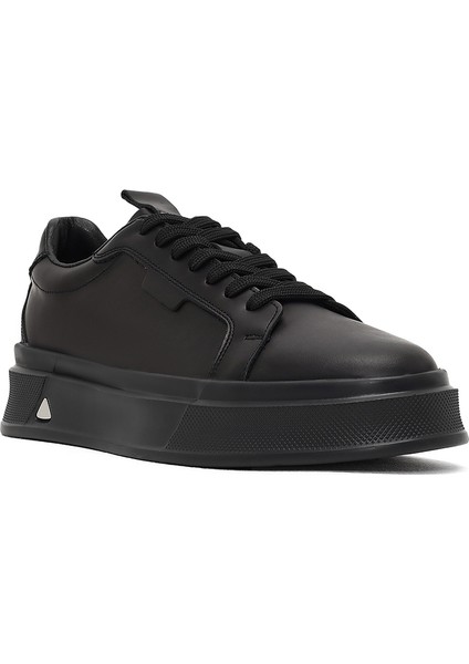 Erkek Siyah Bağcıklı Kalın Tabanlı Deri Sneaker 25WFD611518