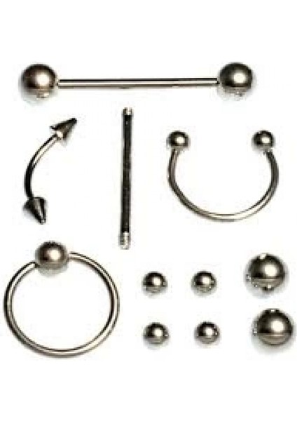 11 Parça Piercing (Cerrahi Çelik) ve Piercing Topu Seti Piirsing