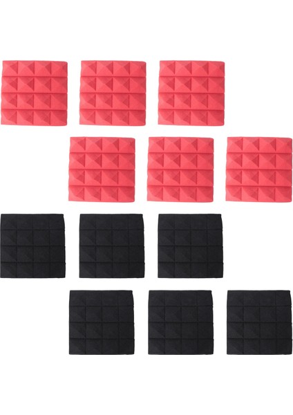 Kömür Akustik Köpük Fayans Ses Yalıtımı Köpük Panelleri Stüdyo Ses Dolgu 2 x 10 x 10 Inç (Siyah+Kırmızı) (Yurt Dışından)