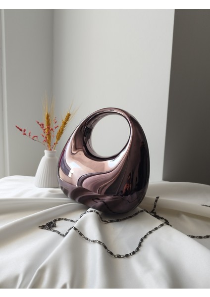Modern Tasarım Oval Tutmalı Metalik Kadın Düğün, Nişan, Abiye Çanta fiyatları