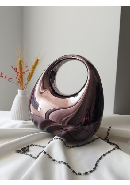 Modern Tasarım Oval Tutmalı Metalik Kadın Düğün, Nişan, Abiye Çanta indirimleri
