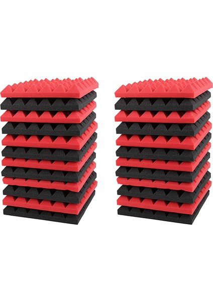 24X Kömür Akustik Köpük Fayans Ses Yalıtımı Köpük Panelleri Studio Ses Dolgusu 2 x 10 x 10 Inç (Siyah+Kırmızı) (Yurt Dışından)