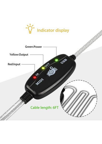 2x Mıdı - USB Kablo Dönüştürücü Konnektör Pc Synthezizatörden Müzik Klavye Adaptörü Ev Müzik Stüdyosu (Yurt Dışından) fırsatları
