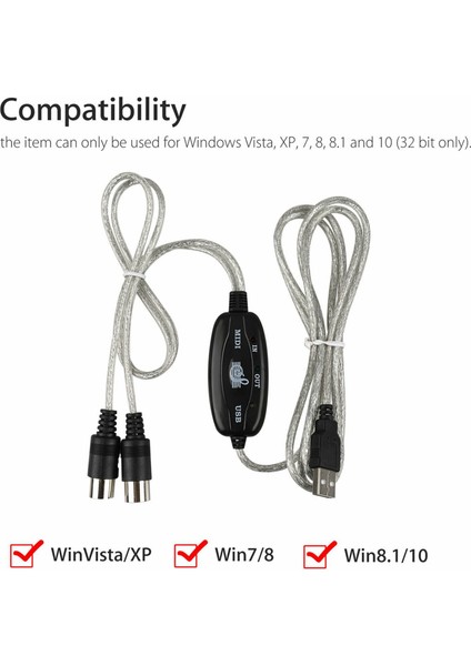 2x Mıdı - USB Kablo Dönüştürücü Konnektör Pc Synthezizatörden Müzik Klavye Adaptörü Ev Müzik Stüdyosu (Yurt Dışından) indirimleri