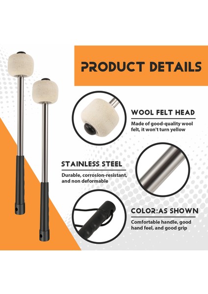2 Adet 12 5 Inç Bas Çelik Davul Tokter Paslanmaz Çelik Saplı Yün Keçe Davul Çubukları Kayma Önleyici Yün Davul Tokmak (Yurt Dışından) fırsatları