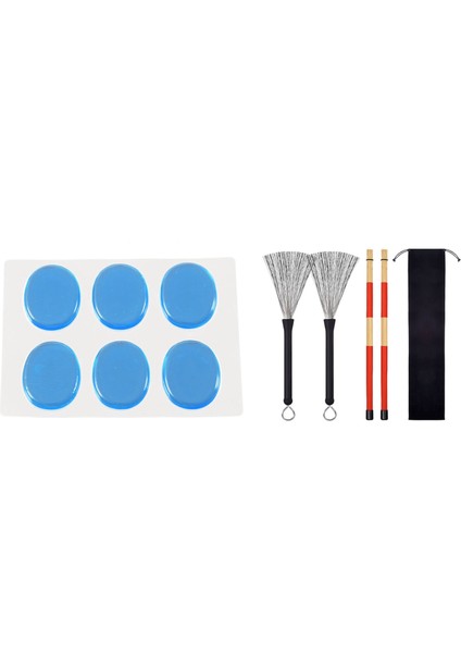6x Trampet Sessiz Pad Drum Damper Jel Pedler (Mavi) ve 1paır Drum Fırçaları Geri Çekilebilir Tel Fırçalar Davul Sopa Fırçası (Yurt Dışından)
