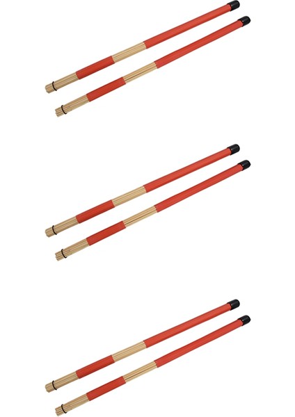 3 Çift 40 cm Bambu Çubuk Davul Fırçaları Caz Halk Müziği (Kırmızı) Için Çubuklar (Yurt Dışından)
