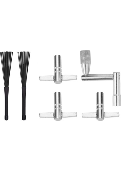 1 Çift Caz Davul Fırçaları Geri Çekilebilir Davul Çubukları 32 cm Siyah Davul Anahtarı ile 32 cm (Yurt Dışından)