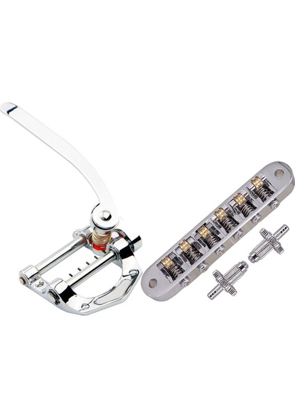 1pcs Gitar Vibrato Kuyruk Parçası Tremolo Düz Üst Gövde Tremolo Ünitesi Vibrato Köprü Gümüş ve 1pcs Tune-O-Matic Elektrikli Silindir Köprüsü Lp Elektro Gitar Köprüsü (Yurt Dışından)