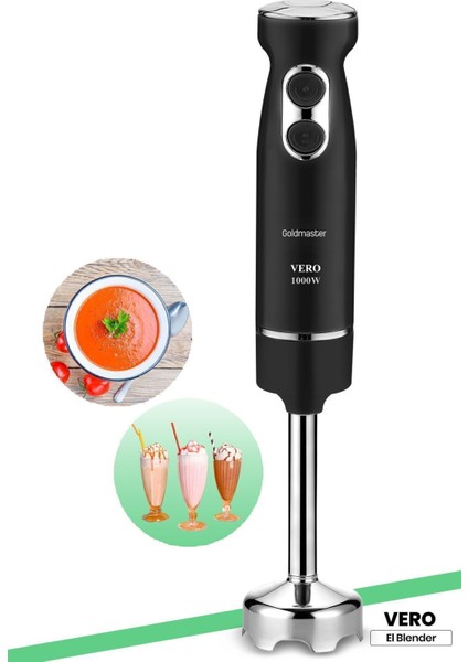 4 Bıçaklı Paslanmaz Çelik Turbo El Blender, Ayarlanabilir Hız, Siyah