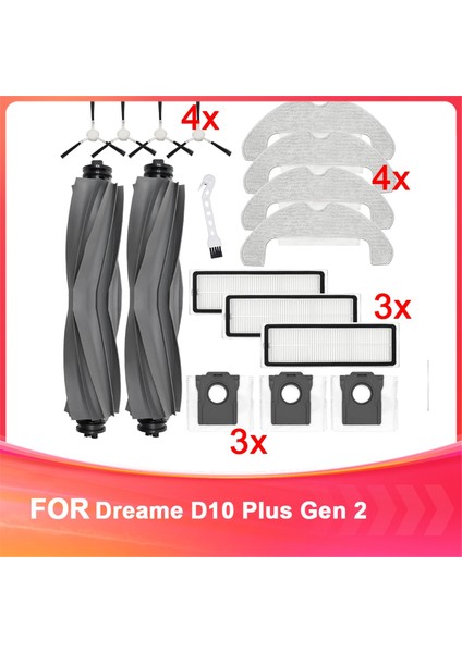 Dreame D10 Plus Gen 2 Robot Süpürge Yedek Parça Aksesuarları, Silindir Fırça Bezi, Yan Fırça Filtreleri, Toz Torbaları (Yurt Dışından)