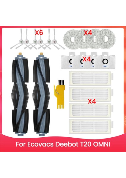 Ecovacs Deebot T20 Omnı Elektrikli Süpürge Robotu Yedek Parçaları Ana Yan Fırçalar Hepa Filtreler Paspas Bezi Toz Torbaları (Yurt Dışından)