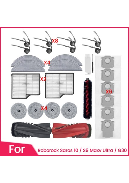 Roborock Saros 10 / S9 Maxv Ultra / G30 Elektrikli Süpürge Aksesuarları Için 29 Adet Yedek Parça Ana Yan Fırça Filtre Paspas Toz Torbası (Yurt Dışından)