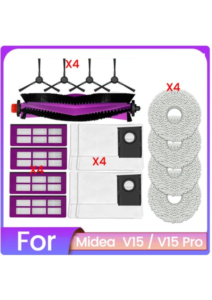 Midea V15 / V15 Pro Robot Süpürge Aksesuarları Için 17 Adet Yedek Ana Yan Fırça Filtresi Paspas Bezi Toz Torbası (Yurt Dışından)