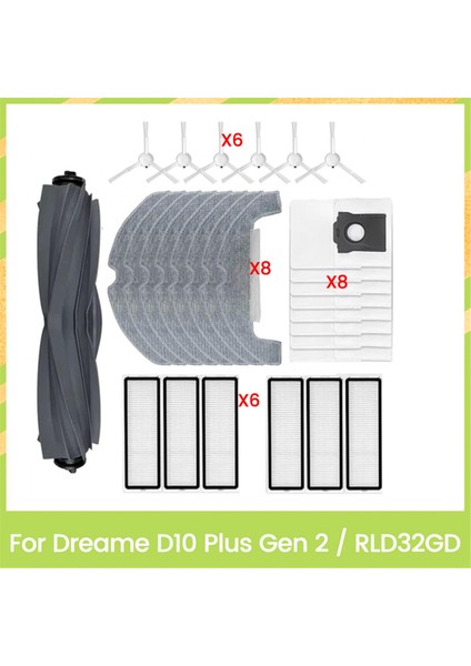 Dreame D10 Plus Gen 2/RLD32GD Elektrikli Süpürge Aparatı Için 29 Parça Aksesuar Seti Ana Yan Fırça Filtresi Toz Torbası Paspas Bezi (Yurt Dışından)