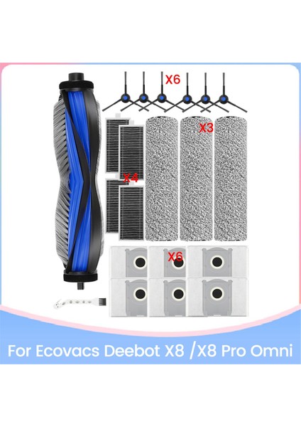 Ecovacs Deebot X8 / X8 Pro Omnı Robot Süpürge Parçaları Için 21 Adet Toz Torbaları Filtreler Ana Yan Fırçalar Silindir Paspaslar (Yurt Dışından)