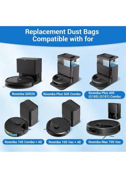 Irobot Roomba 105 Vac/ 104/105 Combo, Max 705 Vac/plus 405 (G181) (G185)/ 505 Combo Robot Süpürge Torbaları (Yurt Dışından) modelleri