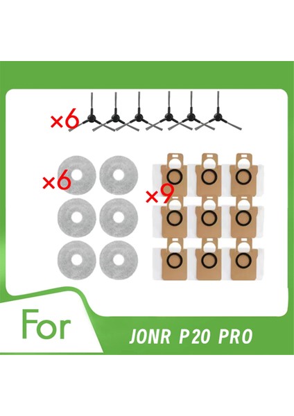 Jonr P20 Pro Kendiliğinden Boşalan Robot Süpürge Için 21 Adet Yan Fırça Bezi Toz Torbası Temizleyici Parça Değişimi (Yurt Dışından)
