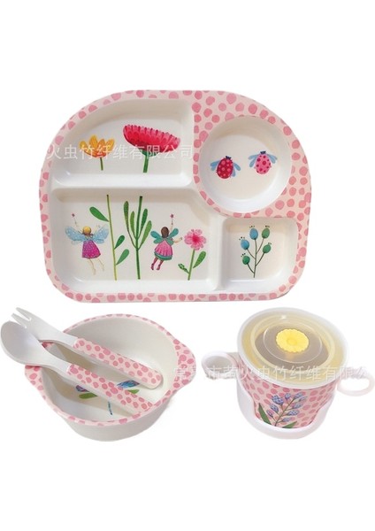Yeni Bebek Bambu Elyaf Ayrılmış Yemek Tabağı Seti Çocuk Karikatür Yaratıcı Tabak Kase Fincan Çatal Kaşık Anaokulu Restoran (Yurt Dışından)