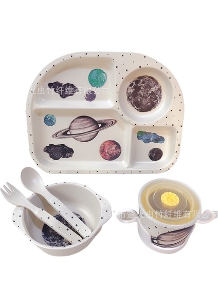 Yeni Bebek Bambu Elyaf Ayrılmış Yemek Tabağı Seti Çocuk Karikatür Yaratıcı Tabak Kase Fincan Çatal Kaşık Anaokulu Restoran (Yurt Dışından)