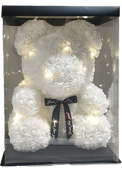 Hediye Kutusu ve Işık Şeridi Simüle Gül Ayı Sevgililer Günü Doğum Günü Hediyesi 25CM (Yurt Dışından)