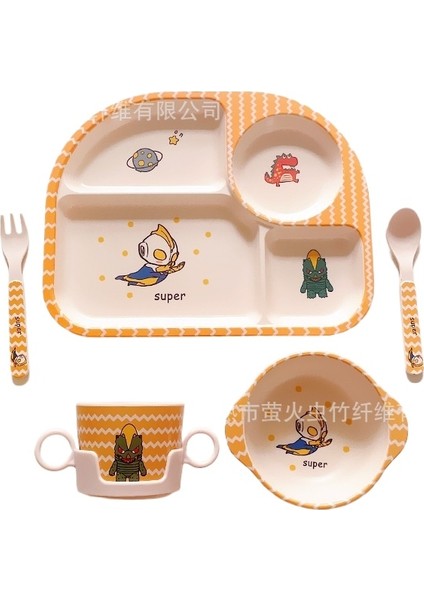 Yeni Bebek Bambu Elyaf Ayrılmış Yemek Tabağı Seti Çocuk Karikatür Yaratıcı Tabak Kase Fincan Çatal Kaşık Anaokulu Restoran (Yurt Dışından)