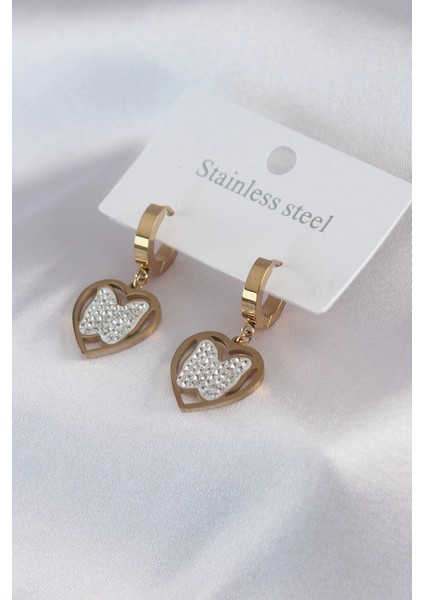 316L Çelik Gold Renk Kelebek Model Zirkon Taş Detay Kadın Küpe - TJ-BKP7482