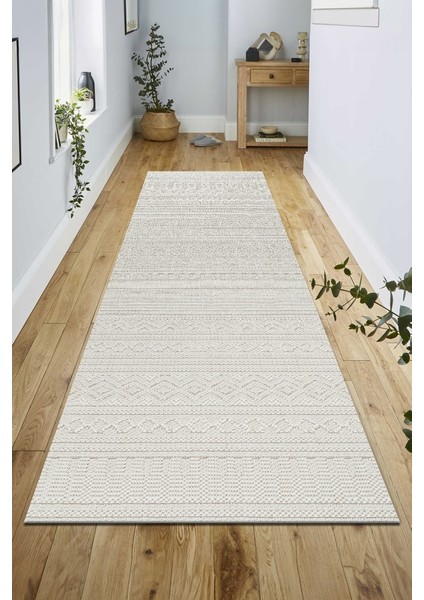 Modern Geometrik Tasarımlı Jüt Dokuma Loop Sisal Krem Renk Halı