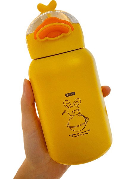 Sevimli Karikatür Küçük Sarı Ördek Pop Up Kapaklı Su Isıtıcısı, Pipetli Çocuk Termos Bardak, Paslanmaz Çelik Malzeme (Yurt Dışından)
