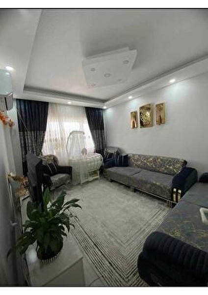 Gri Kadife Koltuk Çekyat Örtüsü Altın Varaklı Modern Tasarım 1 ADET