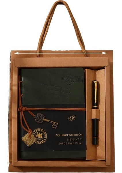 B6 Sığır Derisi Kalınlaşmış Retro Defter Günlüğü Öğrenci Yazma Kitabı Hediye Kutusu Seti (Yurt Dışından)