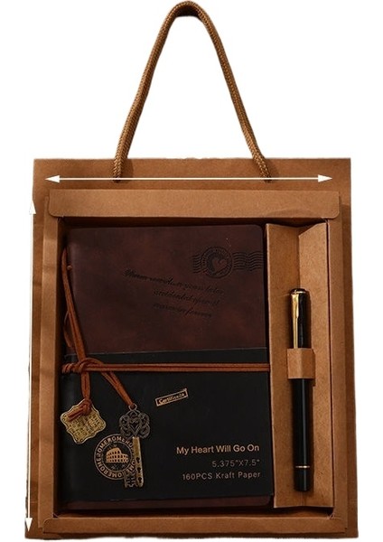 B6 Sığır Derisi Kalınlaşmış Retro Defter Günlüğü Öğrenci Yazma Kitabı Hediye Kutusu Seti (Yurt Dışından)