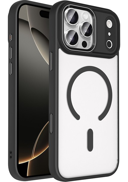 iPhone 17 Pro Max Kılıf Wireless Şarj Özellikli Zore Krom M-Safe Silikon Kapak - Siyah