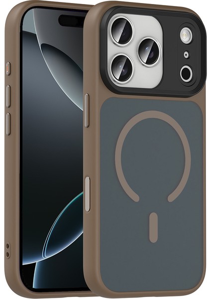 iPhone 17 Pro Max Kılıf Mat Arka Yüzey Wireless Şarj Özellikli Zore Flet M-Safe Kapak - Desert Titan