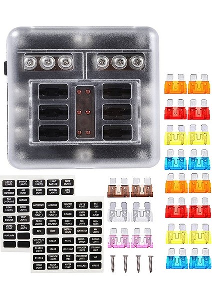 12V Sigorta Bloğu LED Uyarı Korumalı Kapaklı Sigorta Paneli-6 Devre (Yurt Dışından)