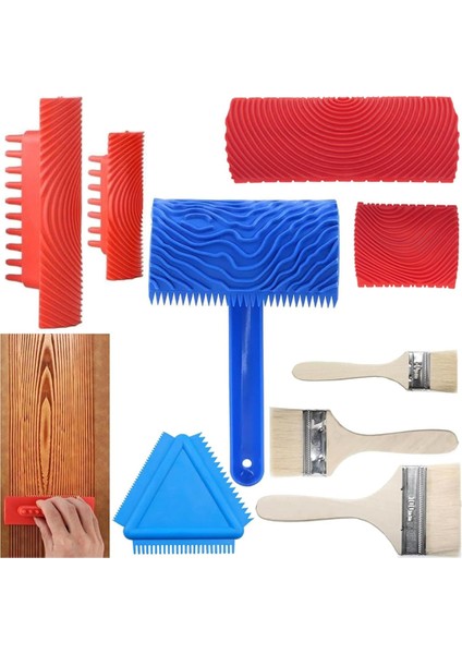 9 Adet Sahte Ahşap Desenli Rulo Boya Fırçaları Desen Aracı (Yurt Dışından) fiyatları