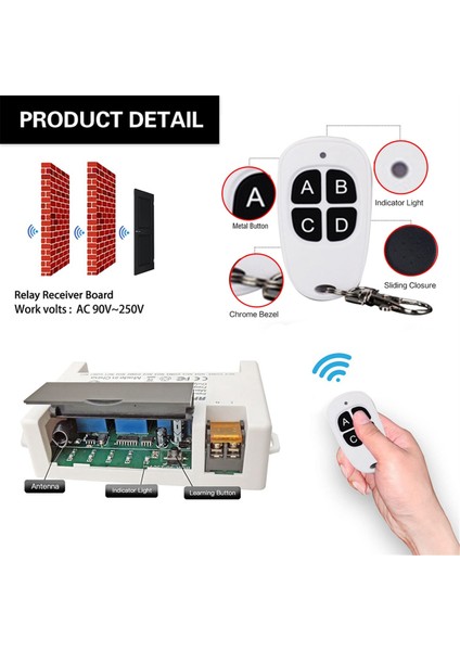 4 Kanallı Uzaktan Kumanda Anahtarı 433.92MHZ Rf AC90-250V Röle Alıcısı (Yurt Dışından) fırsatları