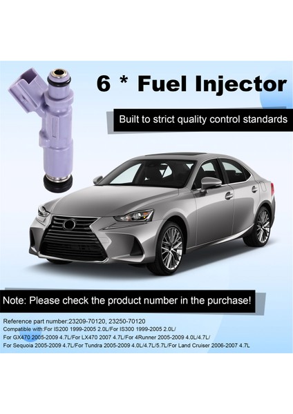 6 Pcs Yakıt Enjektörü 23209-70120,23250-70120 Toyota Tundra 4.7l, 5.7l V8/4.0l V6 Lexus 4.7l 5.7l 2005-2009 (Yurt Dışından) indirimleri