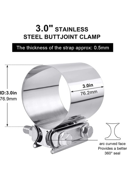 Inç Egzoz Kelepçesi 76MM Uç Bağlantılı Egzoz Borusu Susturucu Bant Kelepçesi (Yurt Dışından)