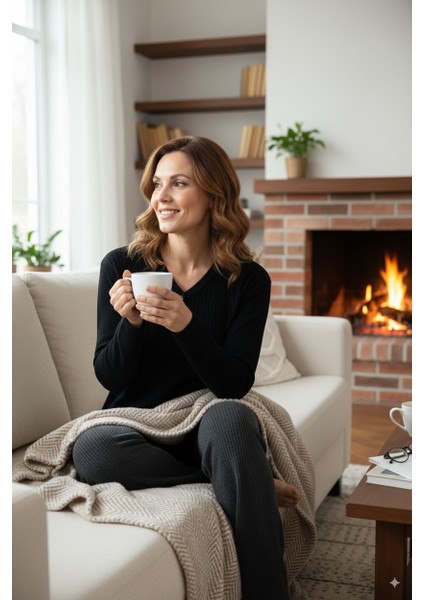 Kadın Kışlık Kendinden Motifli Iki Düğmeli Armut Yakalı Normal Kesim Likralı Pamuklu Triko Dokuma Anne Kazak fırsatları
